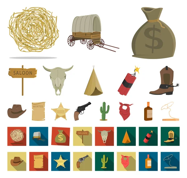 Atrybuty rysunek westernowym, płaskie ikony w kolekcja zestaw do projektowania. Texas i Ameryce symbol web czas ilustracja wektorowa. — Wektor stockowy