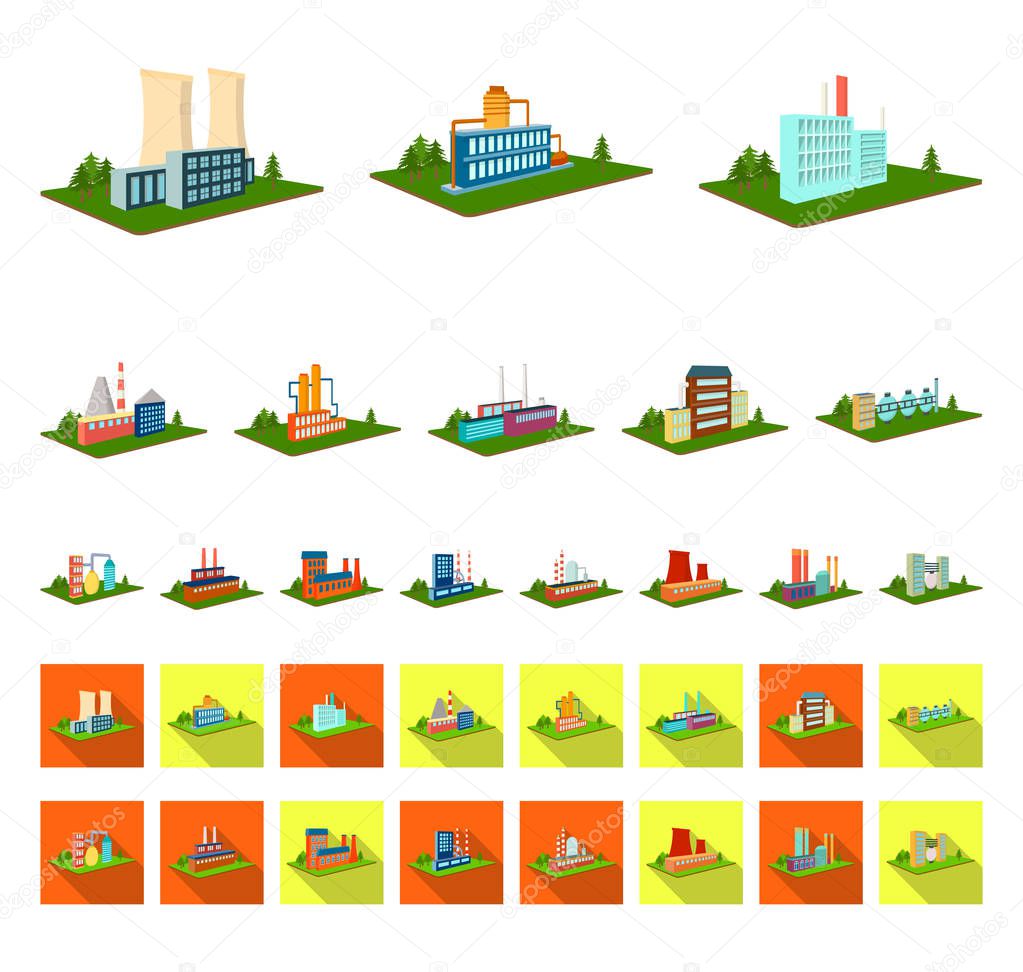 Factory and plant cartoon,flat icons in set collection for design. Production and enterprise vector isometric symbol stock web illustration.