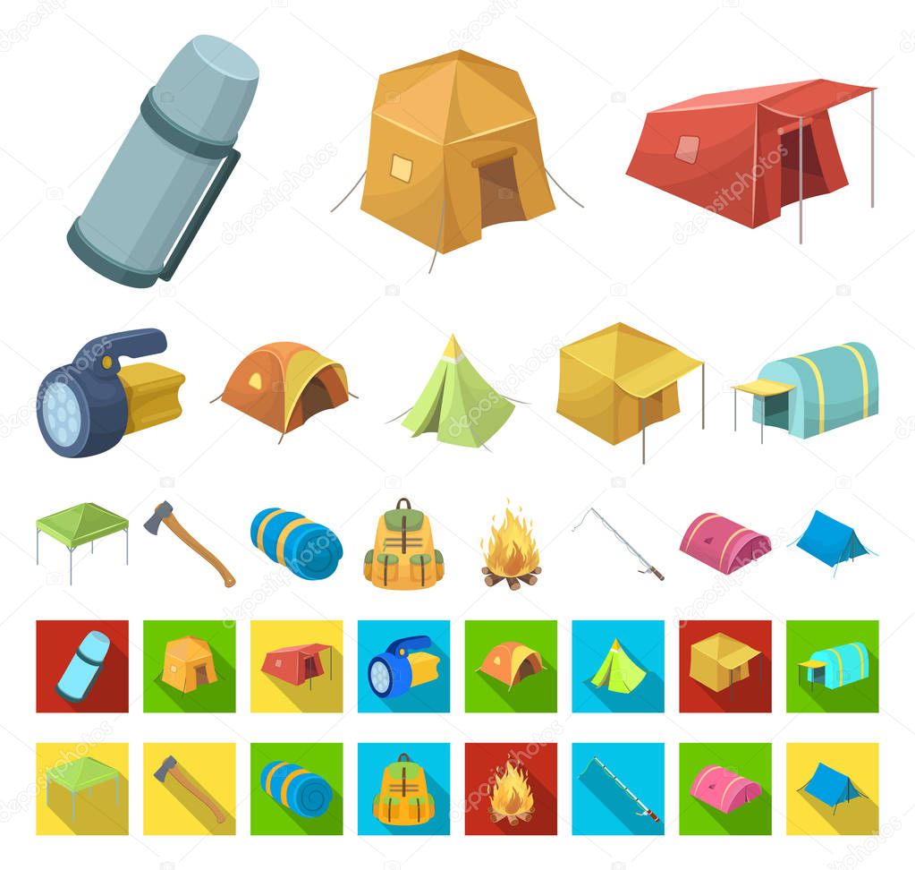 Different kinds of tents cartoon,flat icons in set collection for design. Temporary shelter and housing vector symbol stock web illustration.