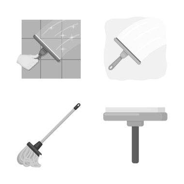 Paspas illüstrasyon vektör ve işareti süpürge. Paspas ve hisse senedi için temiz vektör simge kümesi.