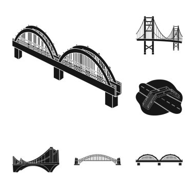 Köprü ve inşaat işareti vektör tasarımı. Köprü ayarla ve stok için vektör simge kemer.