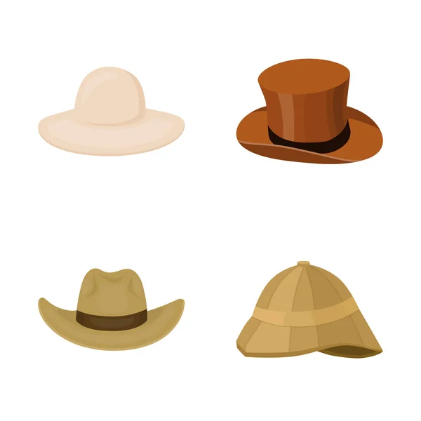 Isolerade objekt av hatt och mössa tecken. Samling av hat och modell lager vektorillustration. — Stock vektor