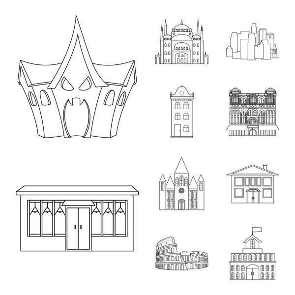 Изолированный объект здания и городской символ. Набор строительных и коммерческих символов для веб-сайтов . — стоковый вектор