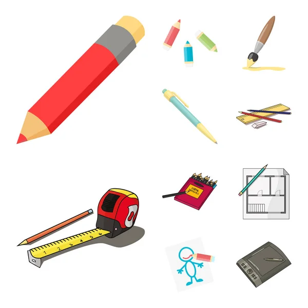 Vector ontwerp van potlood en teken verscherpen. Collectie van potlood en kleur voorraad vectorillustratie. — Stockvector