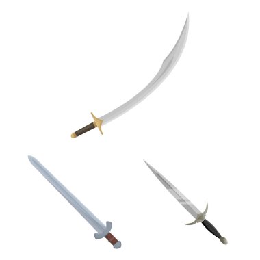 Kılıç ve bıçak logo yalıtılmış nesne. Kılıç ve hisse senedi için oyun vektör ikon koleksiyonu.