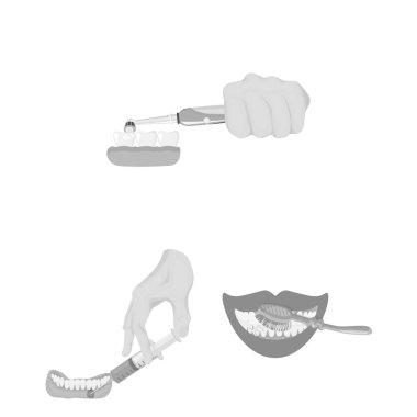 Diş ve mutlu logosu yalıtılmış nesne. Diş ve beyazlatma vektör simgesini hissenin koleksiyonu.