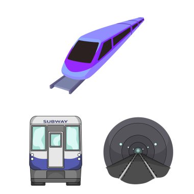 Tren ve tren simge vektör tasarımı. Demiryolu ve yol hisse senedi vektör çizim koleksiyonu.