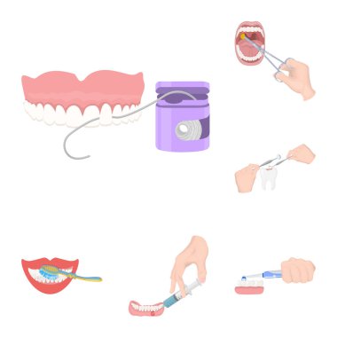 Diş ve mutlu işareti yalıtılmış nesne. Diş ve hisse senedi vektör çizim beyazlatma koleksiyonu.