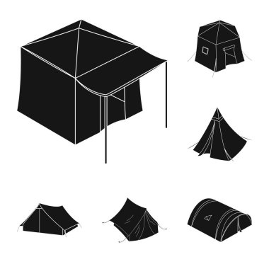 Çadır ve kamp logo vektör Illustration. Hisse senedi için çadır ve orman vektör simge topluluğu.