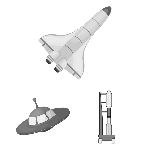 Vektori suunnittelu avaruusalus ja aluksen merkki. Aseta avaruusaluksen ja aseman vektori kuvake varastossa . — vektorikuva
