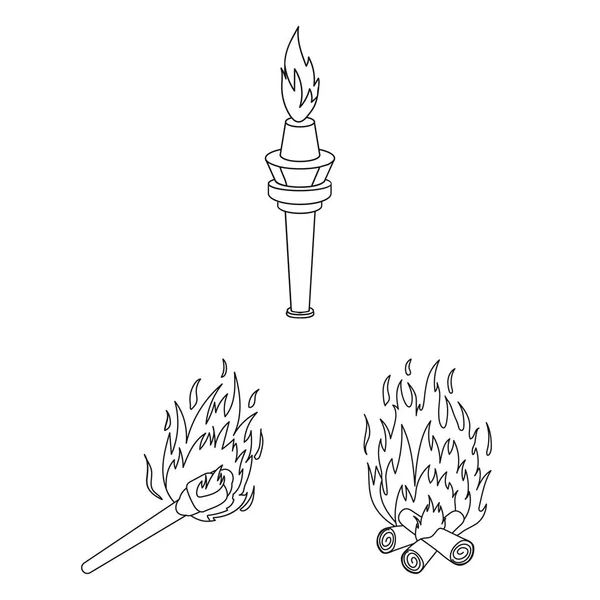 Objeto isolado do logotipo do fogo e da chama. Conjunto de fogo e ícone de vetor de bola de fogo para estoque . — Vetor de Stock