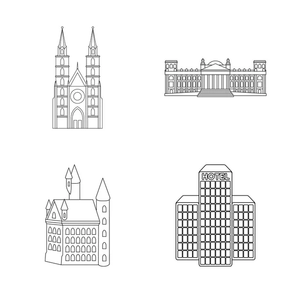 Ilustração vetorial de edifício e ícone da cidade. Coleção de edifício e ícone de vetor de negócios para estoque . — Vetor de Stock