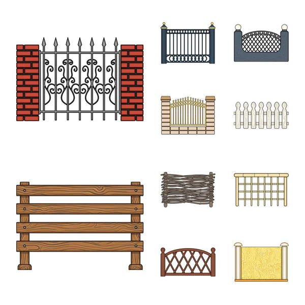 Diseño vectorial de la puerta y el símbolo de valla. Conjunto de ilustración vectorial de puerta y pared . — Vector de stock