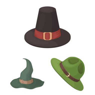 İllüstrasyon işareti şapka ve kap, vektör. Hisse senedi için şapka ve modeli vektör simge kümesi.