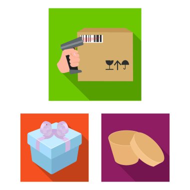 Karton ve teslimat simge vektör Illustration. Karton ve etiket stok vektör çizim topluluğu.