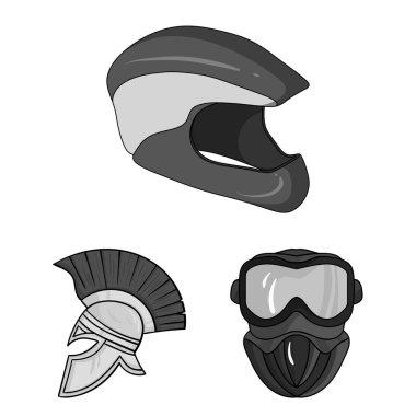 Kask ve spor simge vektör Illustration. Kask ve moto hisse senedi vektör çizim seti.
