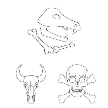 İskelet ve karakter simgesi yalıtılmış nesne. İskelet ve Cadılar Bayramı hisse senedi vektör çizim topluluğu.