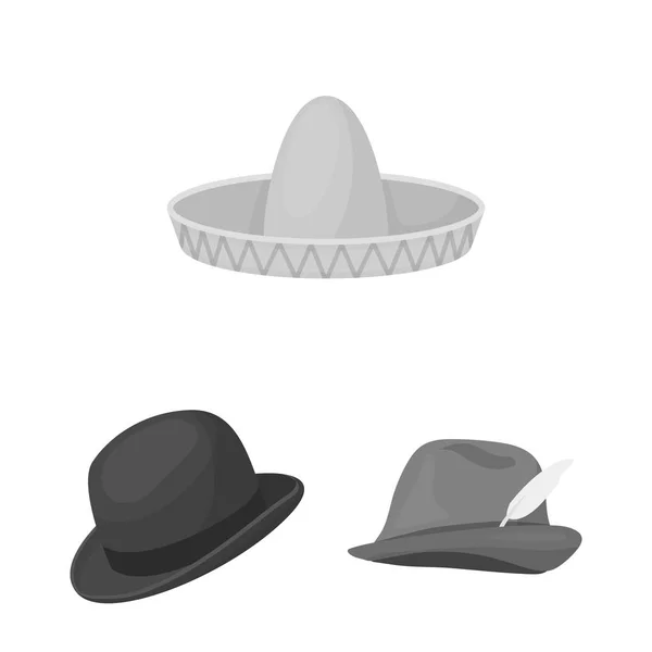 Vector εικονογράφηση της καπέλο και καπάκι σημάδι. Σετ καπέλο και το μοντέλο σύμβολο μετοχής για το web. — Διανυσματικό Αρχείο