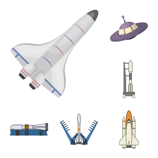 Objeto aislado de nave espacial y logotipo de la nave. Conjunto de nave espacial y símbolo de stock de estación para web . — Vector de stock