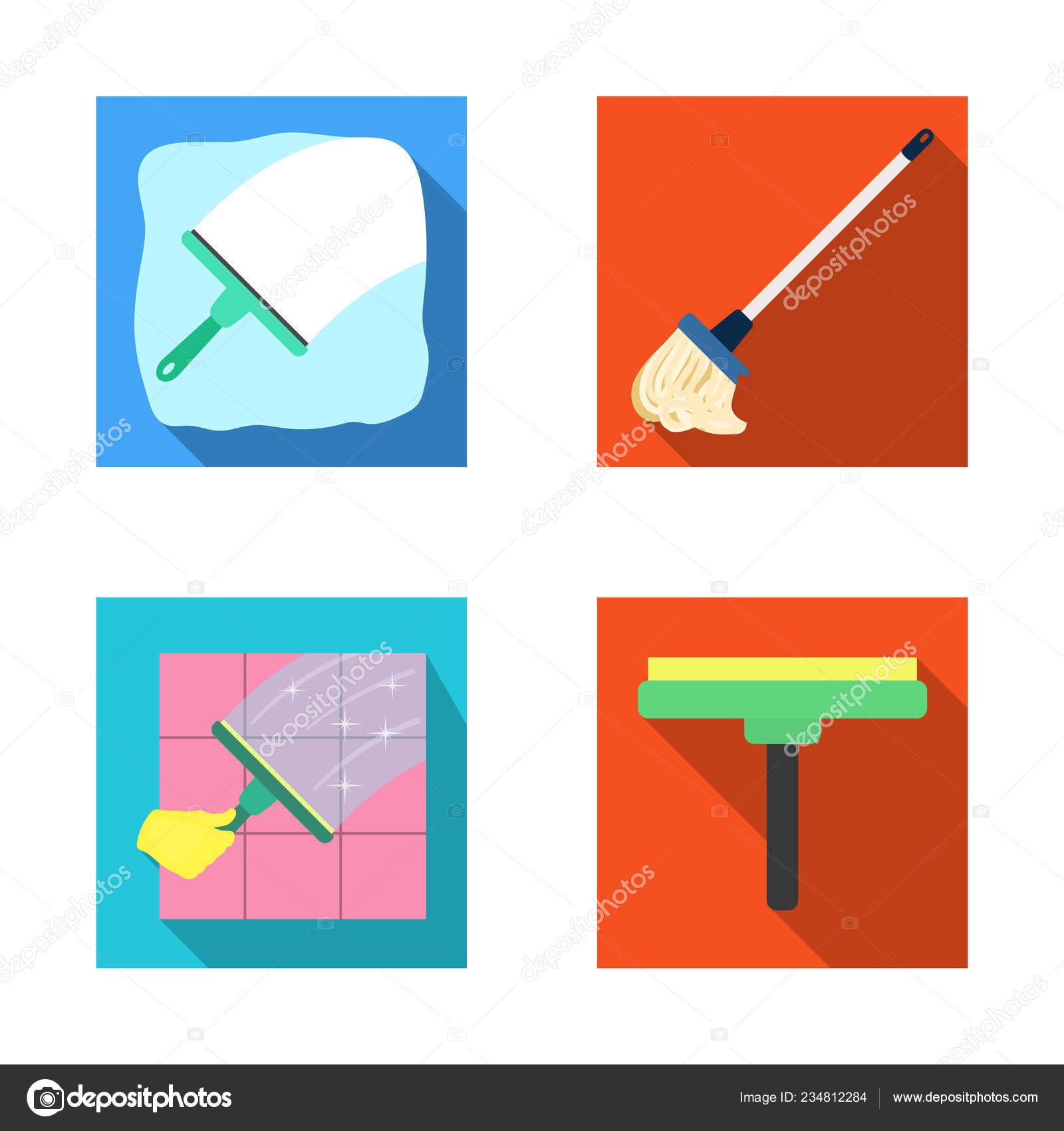 Vector illustration of mop and broom symbol. Set of mop and cleaner