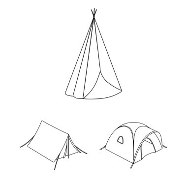 Çadır ve kamp simge vektör Illustration. Hisse senedi için çadır ve orman vektör simge topluluğu.