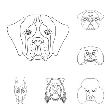 Sevimli vektör çizim ve köpek yavrusu oturum açın. Web için şirin ve hayvan hisse senedi simgesi kümesi.