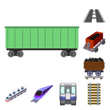 Tren ve tren simgesi yalıtılmış nesne. Demiryolu ve bir şekilde hisse senedi vektör çizim seti.