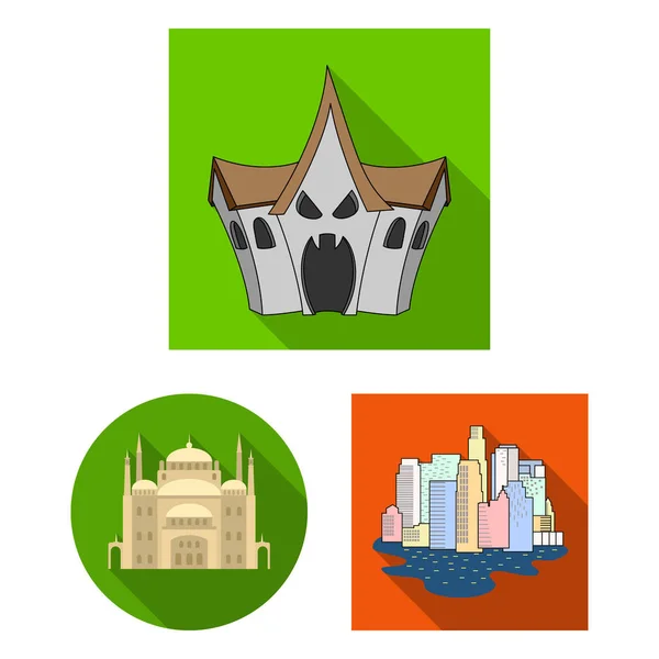 Diseño vectorial del edificio e icono de la ciudad. Colección de ilustración de vectores de edificios y acciones comerciales . — Vector de stock