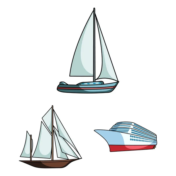 Vektor design av yacht och fartyget logotyp. Uppsättning av yacht och kryssning aktiesymbol för webben. — Stock vektor