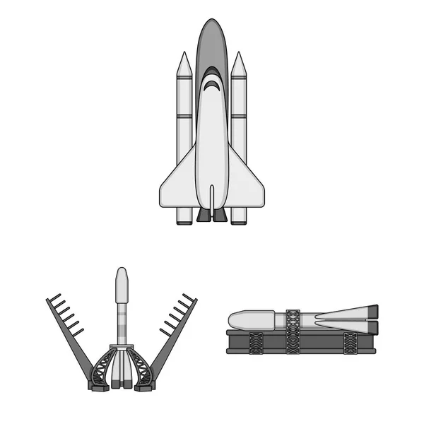 Vektorillustration av rymdskepp och fartyget logotyp. Samling av rymdskepp och station aktiesymbol för webben. — Stock vektor
