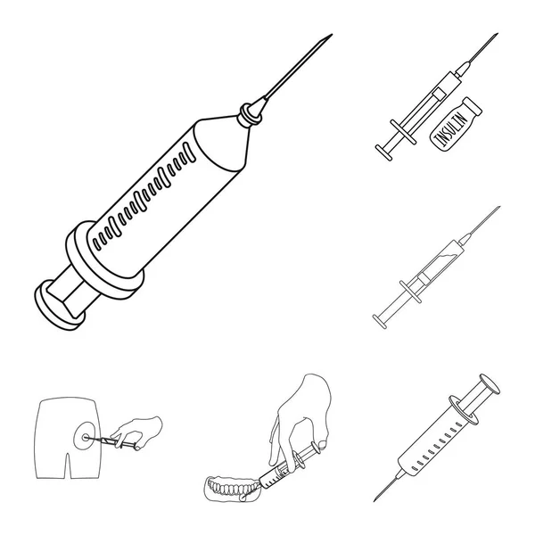 Isolerade objekt av vaccin och spruta symbol. Samling av vaccin och antibiotika vektor ikon för lager. — Stock vektor