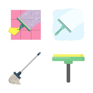 Paspas illüstrasyon vektör ve işareti süpürge. Paspas ve temiz hisse senedi vektör çizim koleksiyonu.