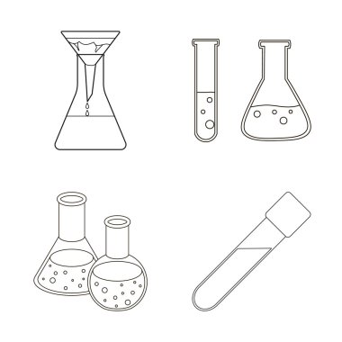 İzole işareti şişesi ve laboratuvar nesne. Şişesi ve ekipman hisse senedi vektör çizim seti.