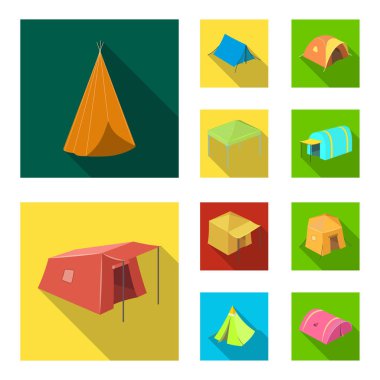 Çadır ve kamp logo vektör tasarımı. Hisse senedi için çadır ve orman vektör simge topluluğu.