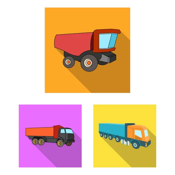 Ilustracja wektorowa ciężarówki i ikona wysyłki. Kolekcja samochodów ciężarowych i kontener Stockowa ilustracja wektorowa. — Wektor stockowy