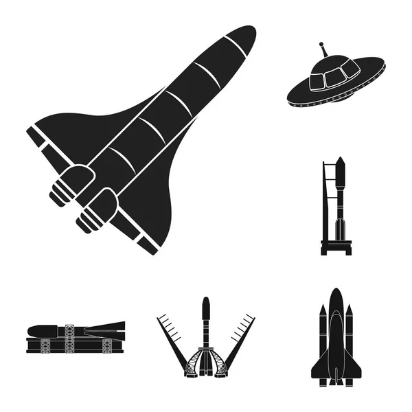 Vector illustratie van ruimteschip en schip teken. Set ruimteschip en station vector pictogram voor voorraad. — Stockvector