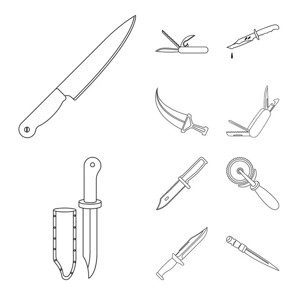 Objeto aislado de cuchillo y signo de corte. Colección de cuchillo e ilustración de vector de stock plano . — Vector de stock