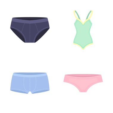 İzole işareti bikini ve moda nesne. Bikini ve mayo hisse senedi vektör çizim topluluğu.