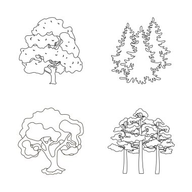 Ağaç ve orman simge vektör tasarımı. Ağaç ve hisse senedi için yeşil vektör simge kümesi.