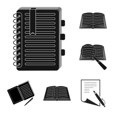 Yalıtılmış nesne kitap ve açık işareti. Web için kitap ve kalem hisse senedi simgesi kümesi.