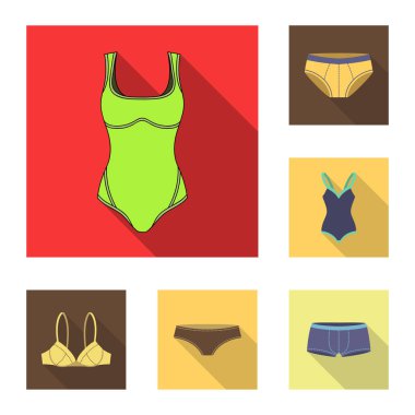İzole işareti bikini ve moda nesne. Bikini ve mayo hisse senedi vektör çizim topluluğu.
