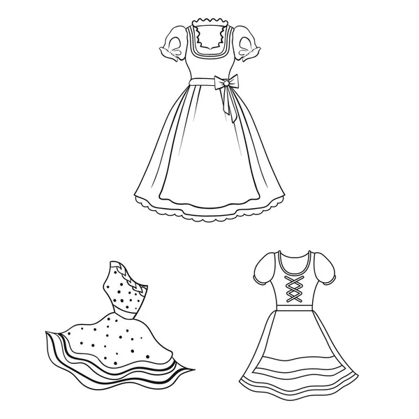 Illustrazione vettoriale dell'icona del vestito e dei vestiti. Set di abbigliamento e sera stock simbolo per il web . — Vettoriale Stock