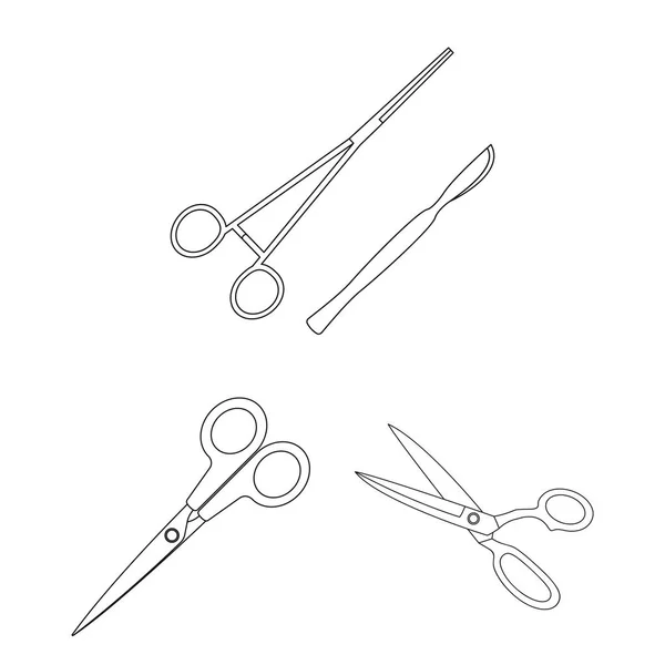 Vector ontwerp van schaar en ambachtelijke pictogram. Collectie van scissor- en open voorraad symbool voor web. — Stockvector