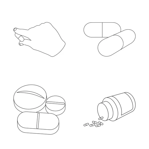 Objet isolé de pilule et logo de la médecine. Collection de pilule et de vitamine stock symbole pour la toile . — Image vectorielle