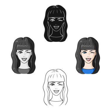 Avatar kız uzun siyah saçlı. Resimde çizgi film tarzı vektör simge stok avatar ve yüz tek simge.