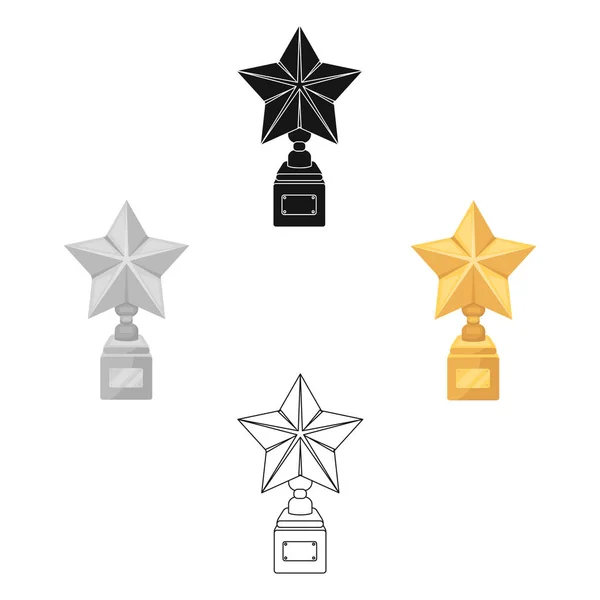 Goud prijs in de vorm van een ster op een stand. Het standbeeld in de eerste plaats. Awards en trofeeën enkel pictogram in cartoon stijl vector symbool stock illustratie. — Stockvector