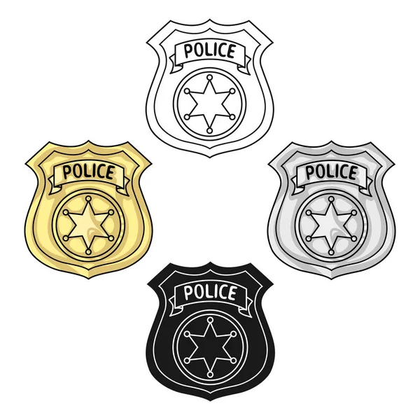 Icono de placa de oficial de policía en estilo de dibujos animados aislado sobre fondo blanco. Crimen símbolo stock vector ilustración . — Vector de stock