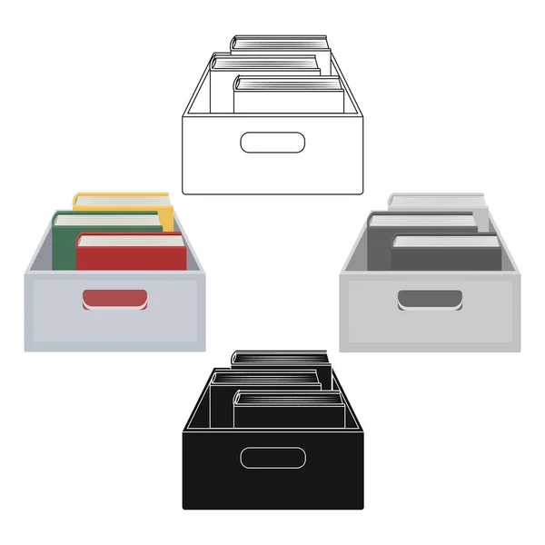 Libri in scatola icona in stile cartone animato isolato su sfondo bianco. Illustrazione vettoriale stock simbolo biblioteca e libreria . — Vettoriale Stock