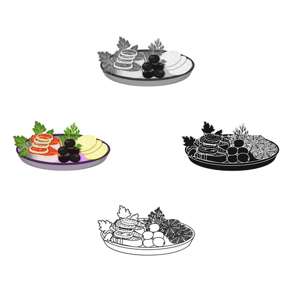 Makan ikan dan salad. Memakan dan memasak ikon tunggal dalam gaya kartun vektor simbol saham gambar web . - Stok Vektor