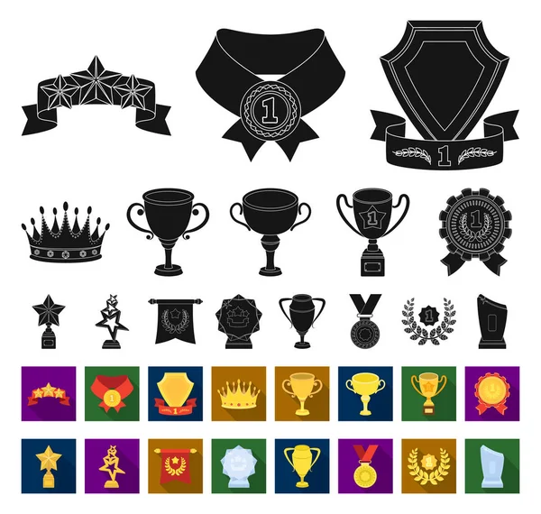 Awards and trophies black,flat icons in set collection for design.Reward and achievement vector symbol stock web illustration. — Stock Vector